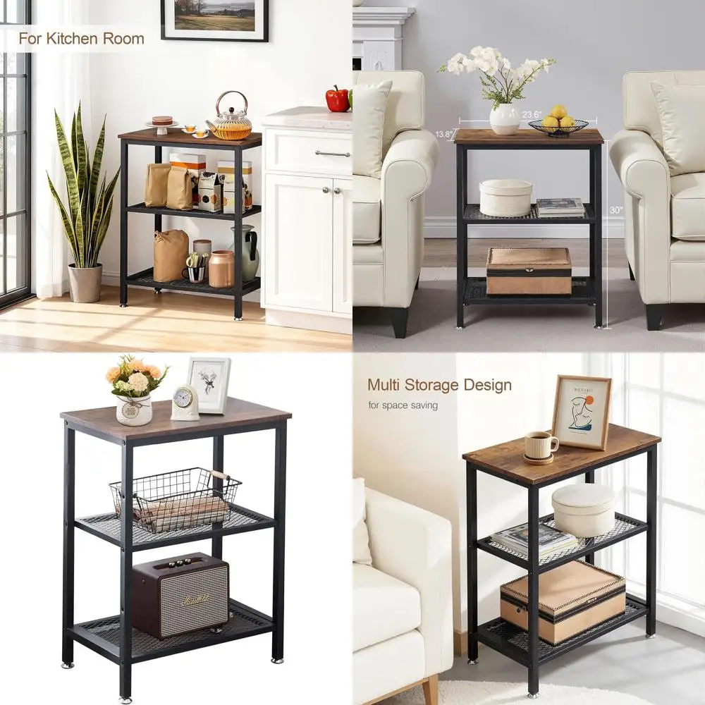 

Industrial Style 30 Tall 3-Tier End Table for Bedroom or Living Room, Easy Assembly, Brown