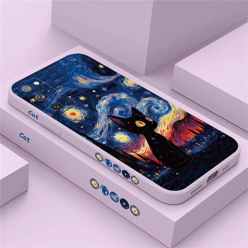 Ультрачерный чехол S24 для телефона с аниме-котами для Samsung Galaxy S10, S20, S21, S22, S23, S11E, FE Lite Plus, ультра силиконовый мягкий чехол, Coque