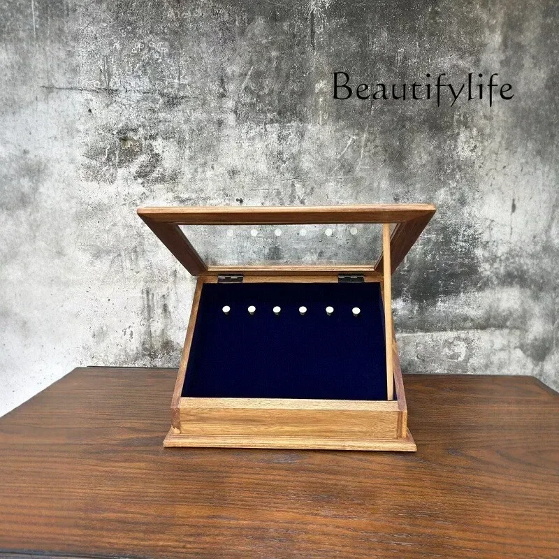 Y  Medieval Jewelry Box Solid Wood Retro Display Cabinet Ring Storage Box Mini Jade Display Box Square