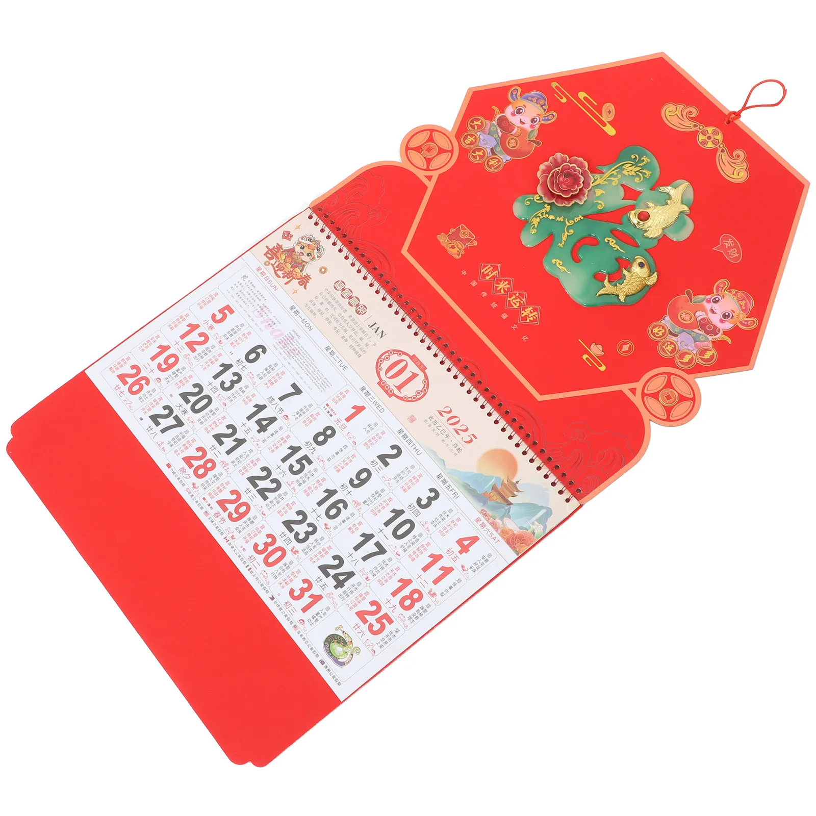 

Chinese Wall Calendar Large Format Monthly Daily Calendar with International Holidays Auspicious Design for Home Office