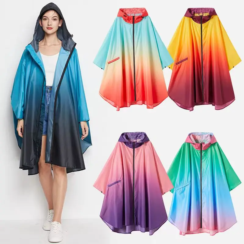 New Colorful Women Biker Raincoat Lightweight Rain Coat Poncho Men Waterproof Cloak Raincoats Adult Gradient Motocycle Rainwear