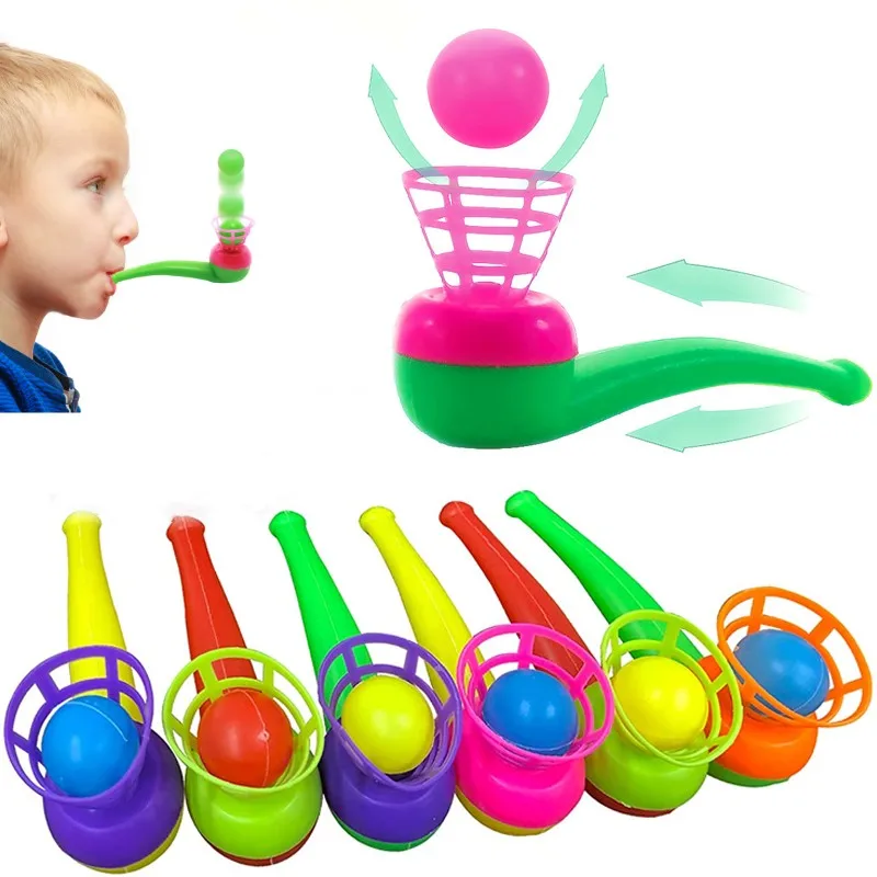 18pcs Colorful Plastic Suspended Blow Pipe Blow Ball Children Balance Training game Floating Blowing Ball Baby Shower Party Toys