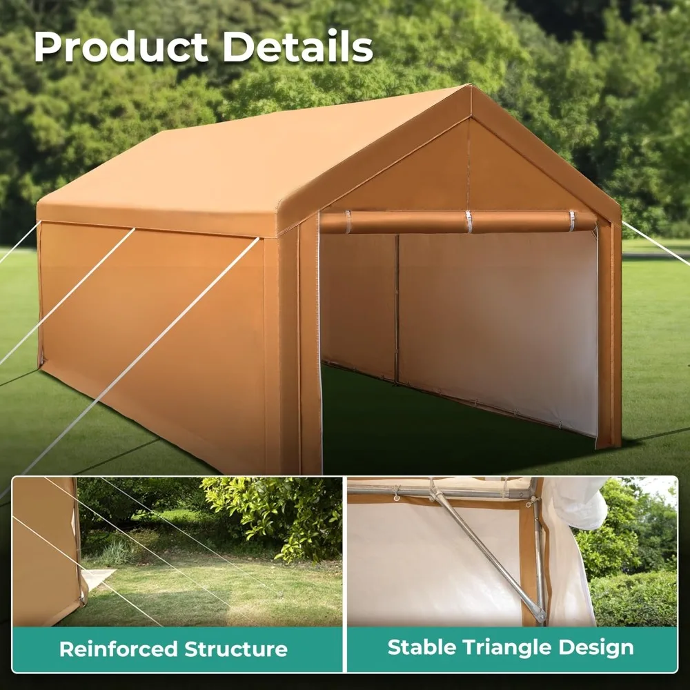 Carport 10 x 20 ft Car Canopy,Portable Car Port Garage Tent with Removable Sidewalls & Doors, Galvanized Car Shelter All Weather