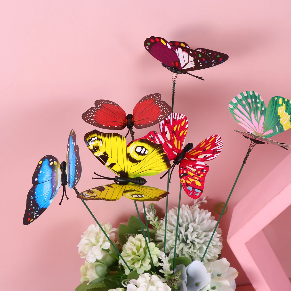 

24pcs Simulated Butterfly Dragonfly Insert Pole Colorful Plastic Crafts Home Office Decor Flowerpot Vase Green Plant Ornaments
