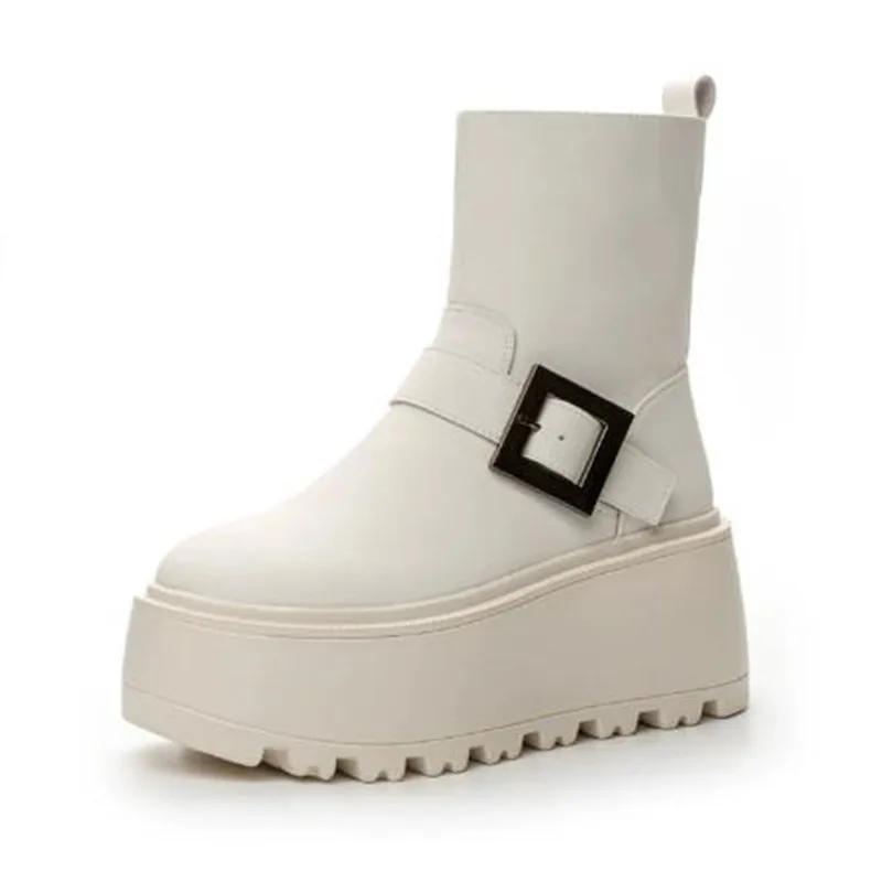 

Новые высококачественные роскошные зимние плюшевые ботильоны из натуральной кожи высокого качества 8 см, женская осенняя модная обувь на молнии для мотоцикла