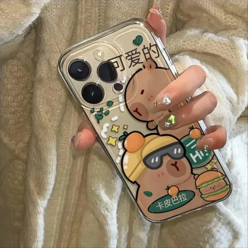 Ins Hamburg Capibala Phone Case For iPhone 16Pro Max 15 14 13 12 11 XR XS Max 7 8Plus Y2KCartoon Anime soft anti fall phone case