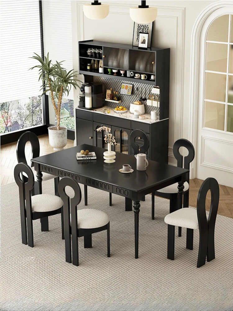 

French Style Retro Domestic Black Dining Table Small Apartment Rectangular Dining Room Table Chinese Style Dining Table