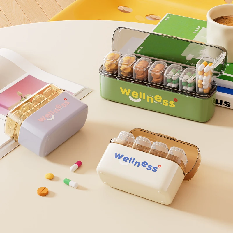 Cartoon Portable Double-Layer Medicine Box, Mini Medicine Storage Box, Plastic Pill Capsule Packaging Box, Suitable For Travel