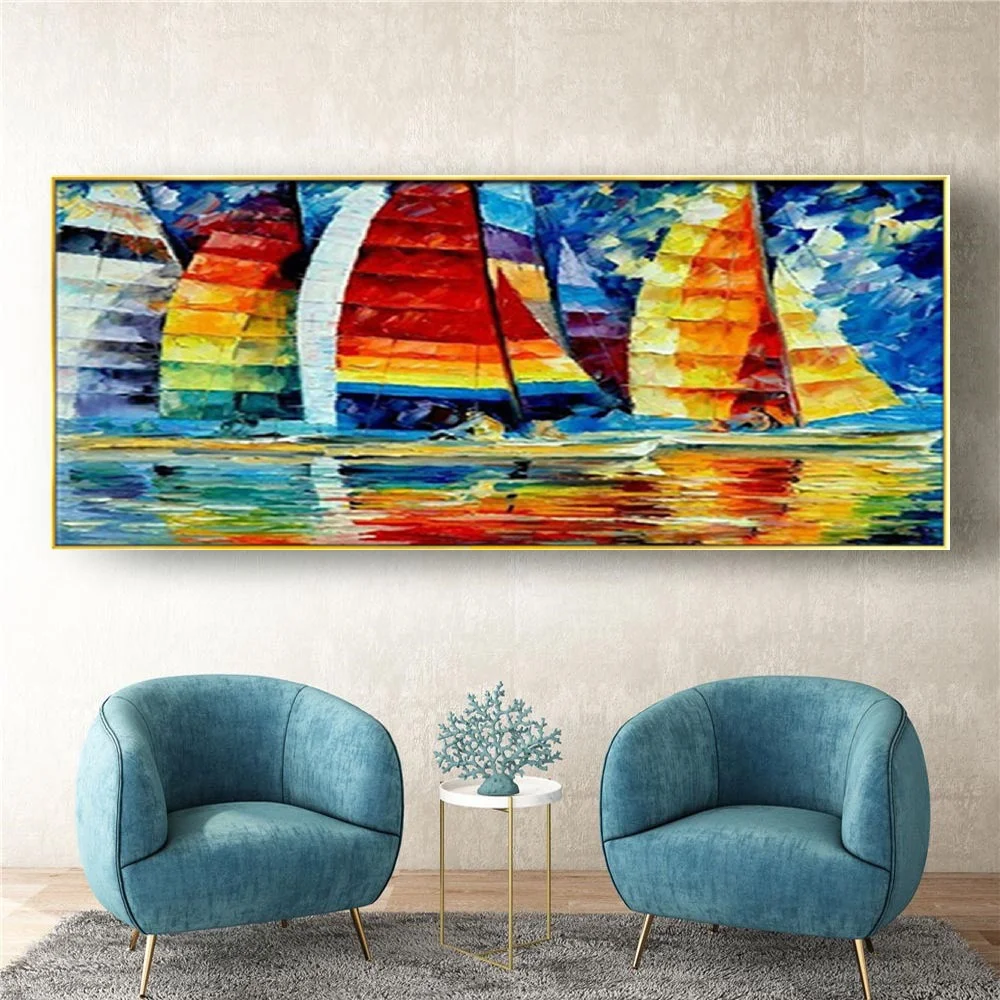 

Mural Of Abstract Colored Sailboat On The Sea Handmade Canvas Oil Painting Venice Wall Art Pictures For Home Living Room Decor