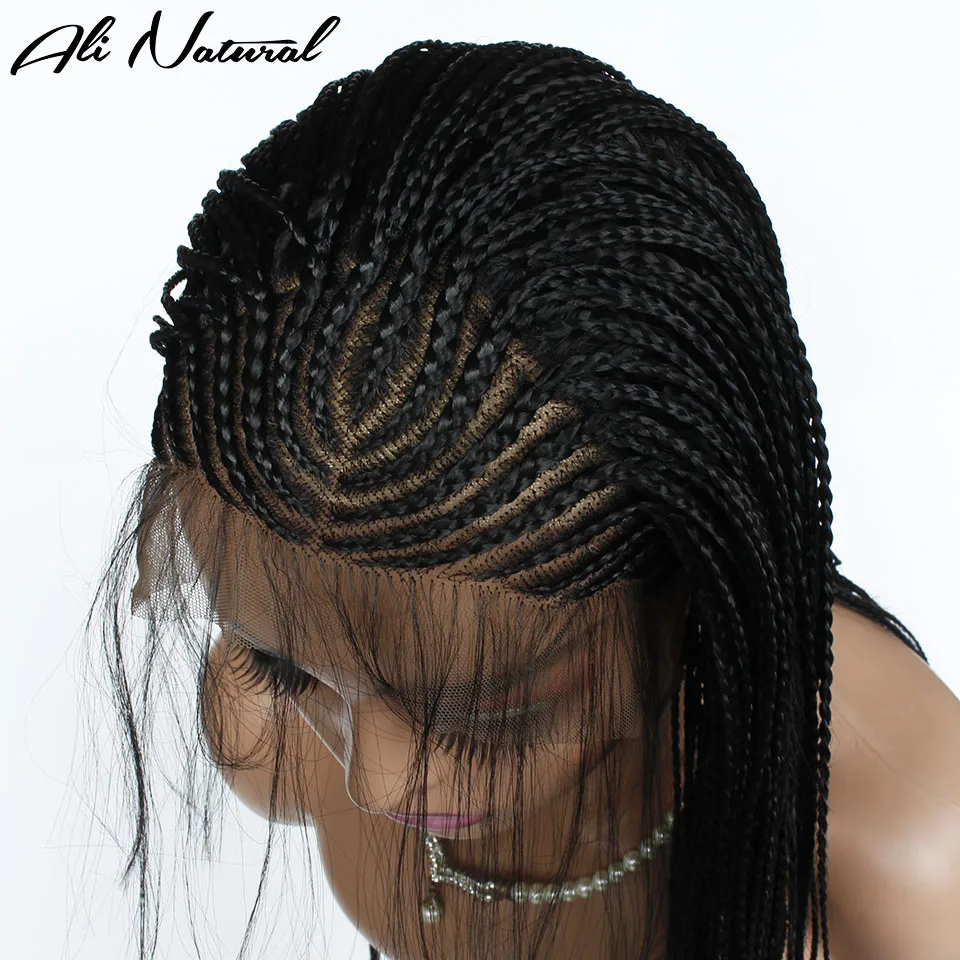 Micro Braided Lace Frontal Wigs Cornrow Long Synthetic Box Braids Lace Front Wig With Baby Hair African Braiding Hair Lace Wigs