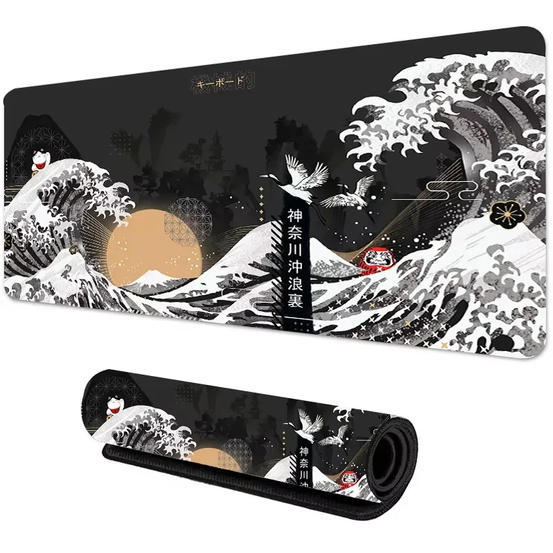 日本風波紋HDマウスパッド 大型 日本美術 ラバー スピードゲーム 厚縁マウスパッド XXL エッジ コンピューター オフィス デスクマット