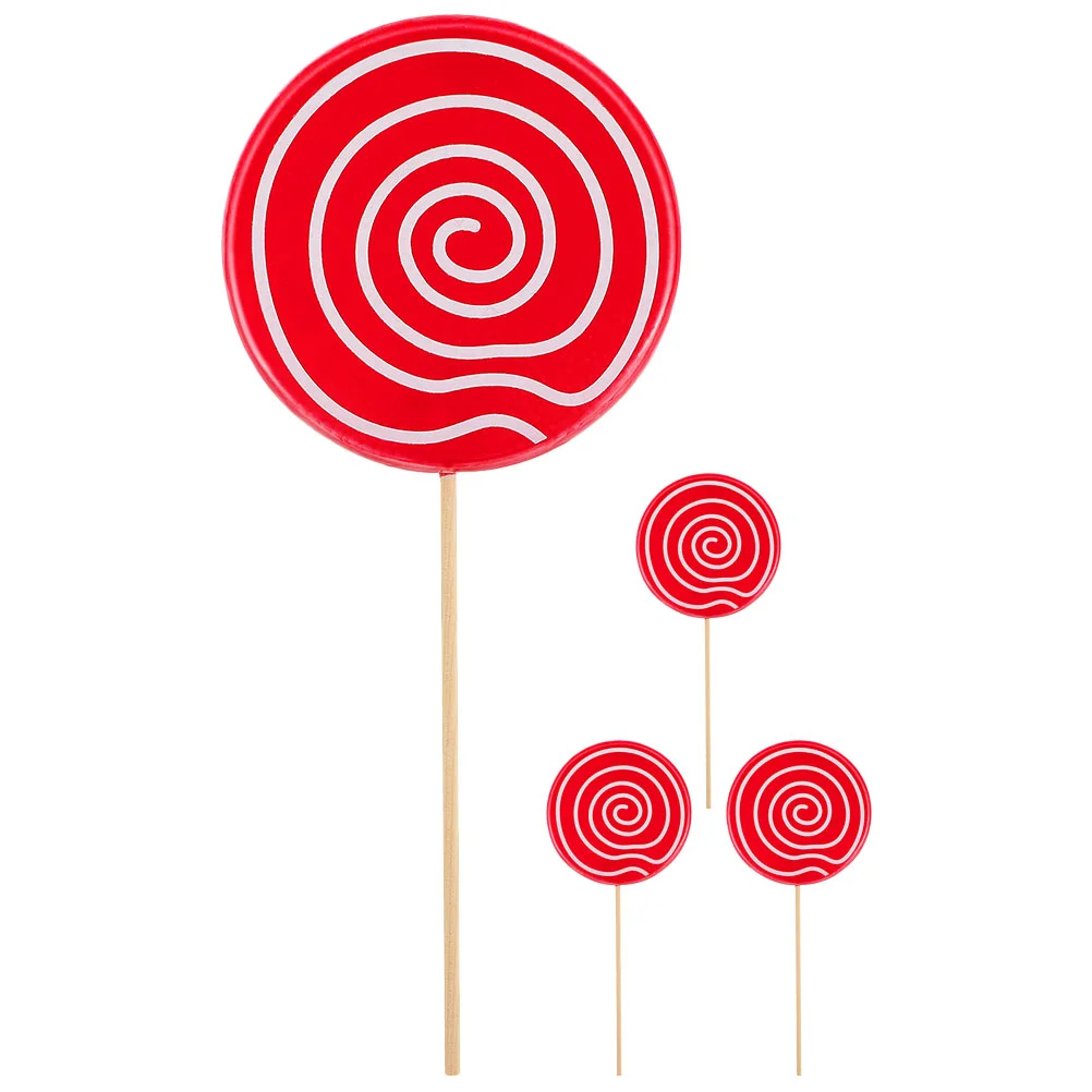 4 Pcs Simulation Lollipop Red Swirl Candy Flag Lollipops Giant Decoration Festival Prop Model Child