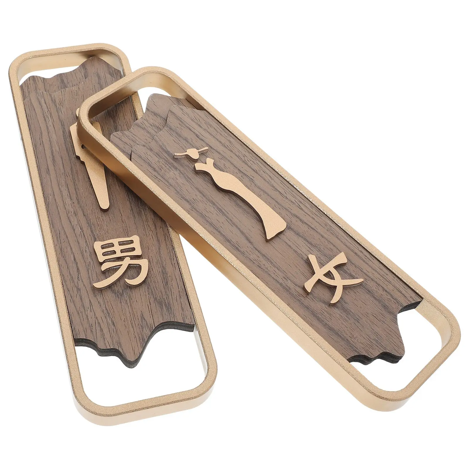 2Pcs Solid Wood House Sign Restroom Signs for Bathroom WC Plaque Male Female Symbols Wooden Doorplate Toilet