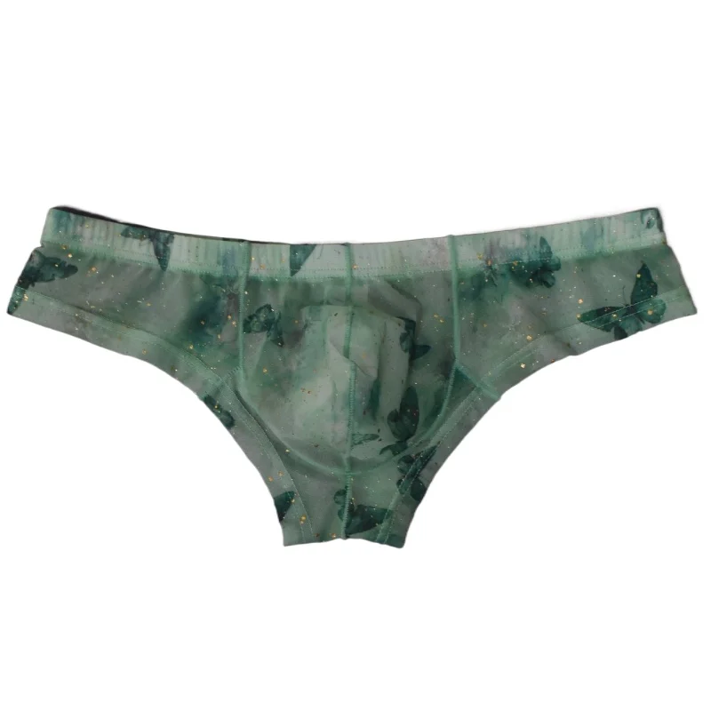 Men's Small Boxer Panties Butterfly Printed Ultra-Thin Transparent Briefs Low-Rise U Convex Pouch Lingerie Underpants Bikini