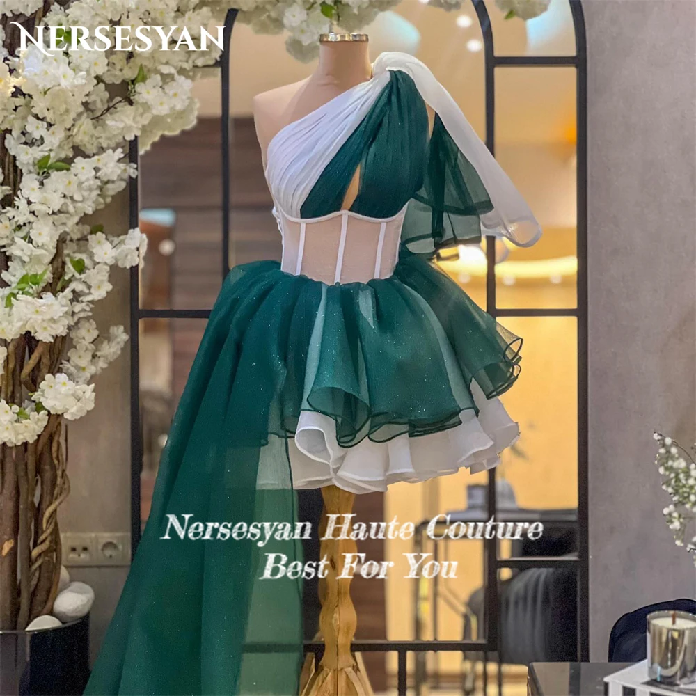 Nersesyan Mix Colors Mini Formal Prom Dresses Pleated One Shoulder A-Line Side Train Evening Dress Tiered Ruffles Party Gowns