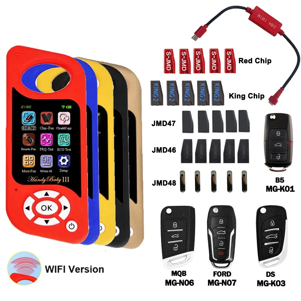 JMD Handy Baby Handy Baby3 Auto Key Tool With Free 96 Bit 48 Function Handy Baby III Wifi For JYGC4D/46/48/G/King Chip Red Chips