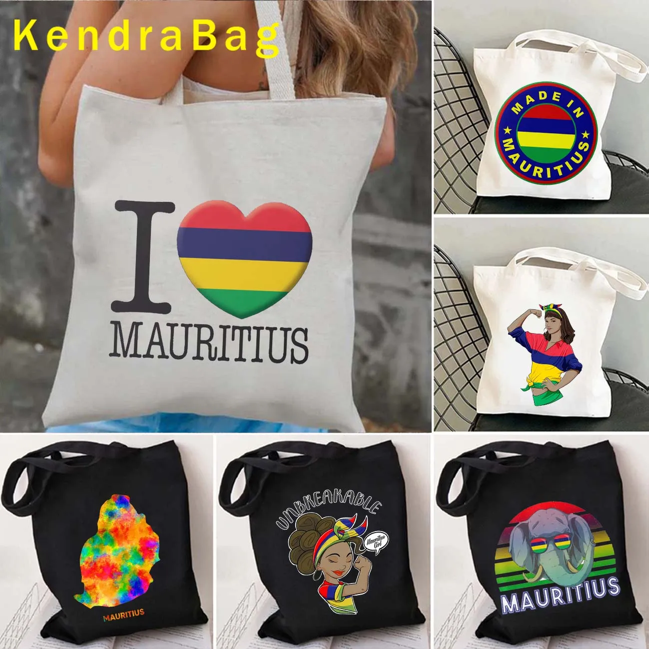 Mauritius Island Country Map Flag Heart Mauritius Girl Gifts Palm Trees Indian Ocean Beach Souvenir Cute Canvas Tote Bag Handbag