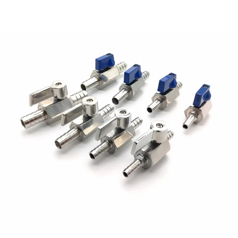 

SS304 Мини-шаровой кран с двойным шлангом 8 мм, 10 мм, 12 мм, 14 мм, с синей или стальной ручкой для воды, газа, пивоварения, аквариума