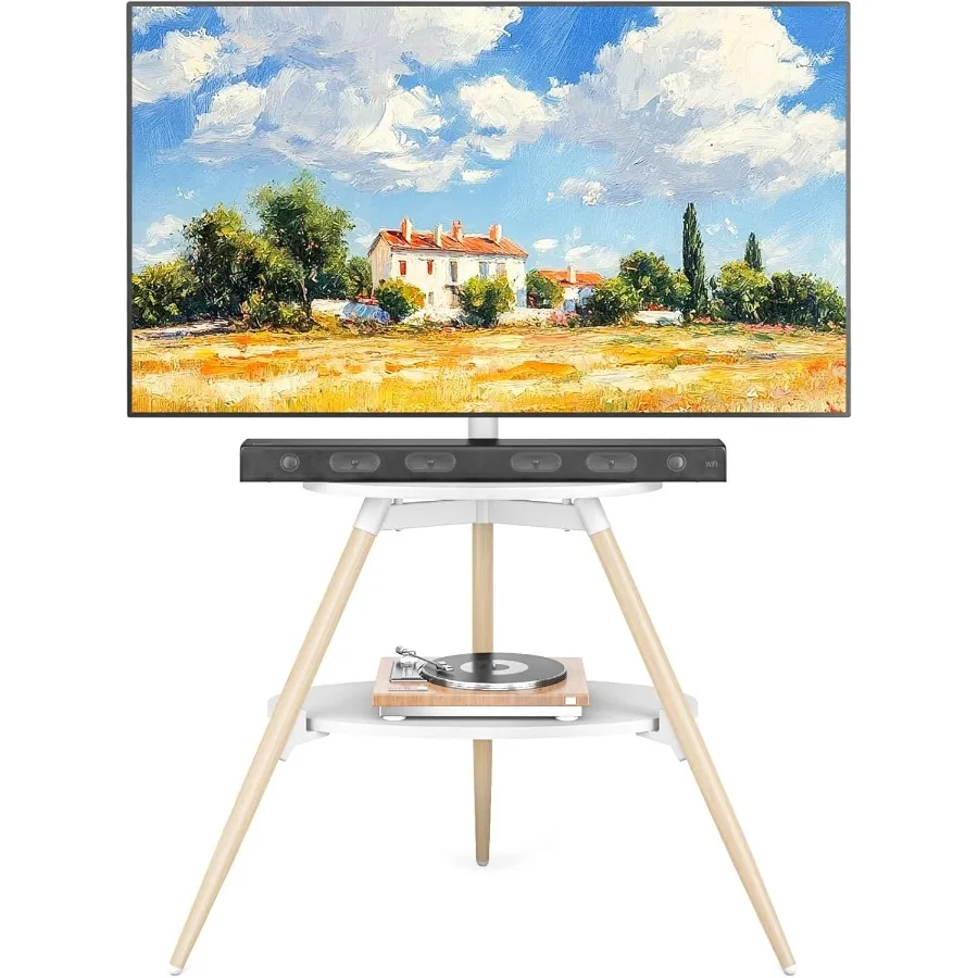 Stojak na telewizor typu easel na telewizory o przekątnej od 32 do 65 cali, regulowany w wysokości, obracany o 180 stopni, statyw pod telewizor do 40 kg, minimalistyczny narożny stojak pod telewizor.