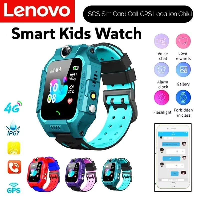 

Умные детские часы Lenovo с функцией SOS, SIM-картой, GPS-трекером, камерой, водонепроницаемые, для мальчиков и девочек, подарок, новинка для iOS и Android