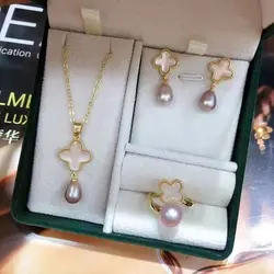 one set freshwater pearl rice white black gray pink purple sea shell 7-8mm pendant /earrings/Ring wholesale nature