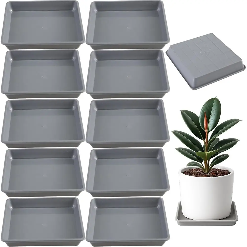 10-Inch Plastic Square Plant Drainage Trays, Black, for Pots and Saucers, with Gray Water Collection Base