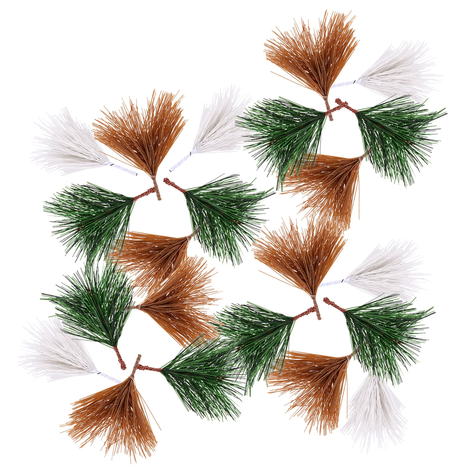 

30Pcs Simulated Pine Branches Realistic Plastic Ornaments Brown Green White Colorful Decorative Pine Needle Supplies Christmas