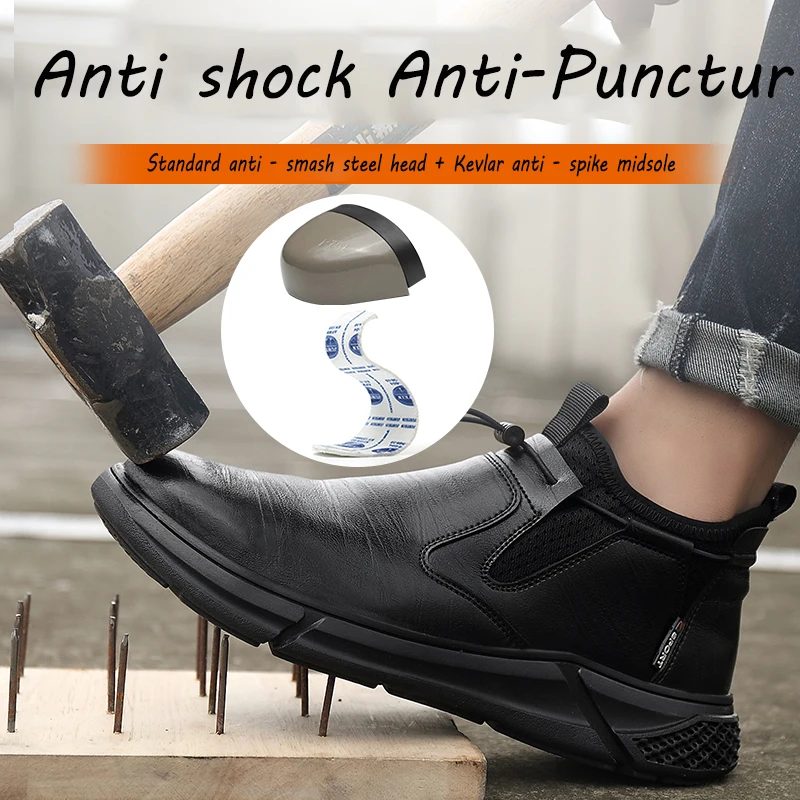 Men Safety Shoes Anti-Smash Steel Toe Shoes Indestructible Waterproof Protective Sneaker Soft All-Season Casual Hiking Footwear