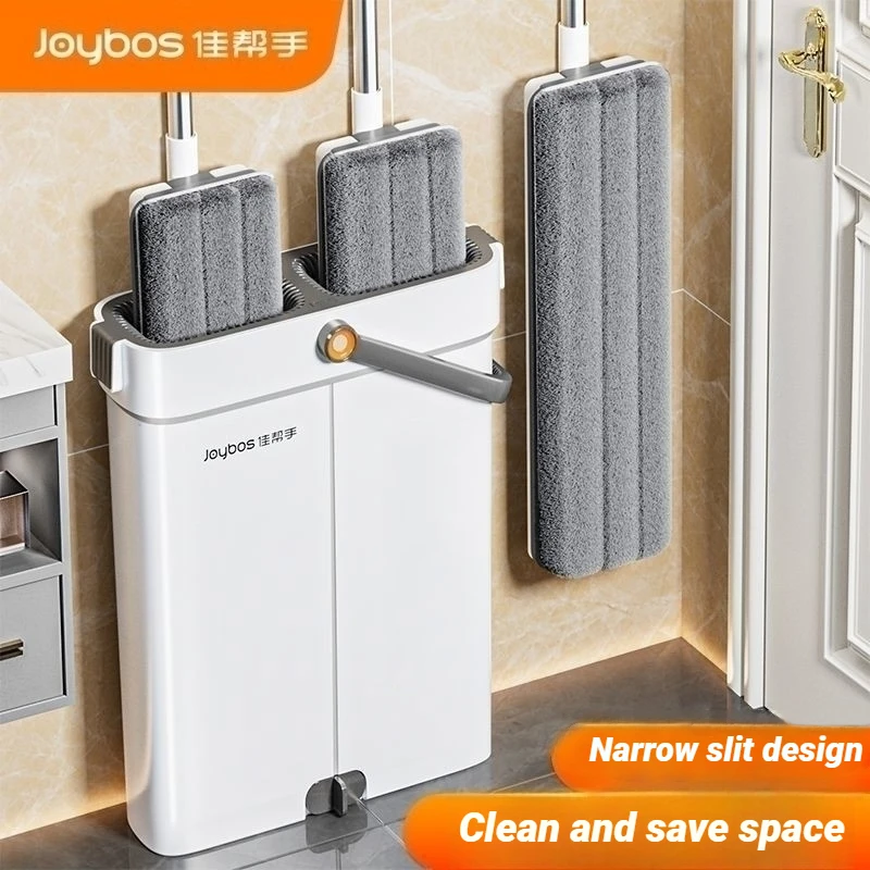 Hand Free Spin Flat Mop 40cm With Scraper Bucket Set JOYBOS 360° Rotating Washing and Squeeze Floor Cleaning Wet Dry Home Mops