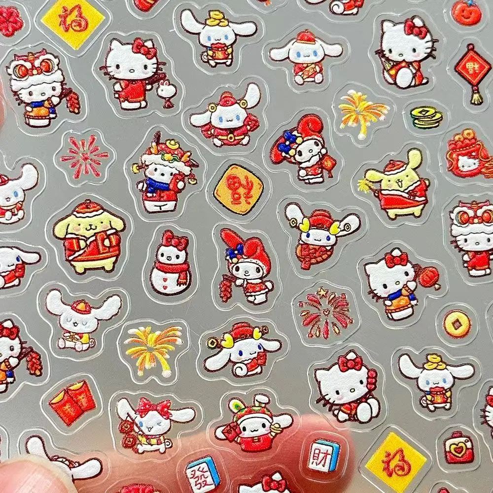 1 sheet New Year Nail stickers Sanrio New Year Kitty nail decoration small pattern diy transparent waterproof small stickers