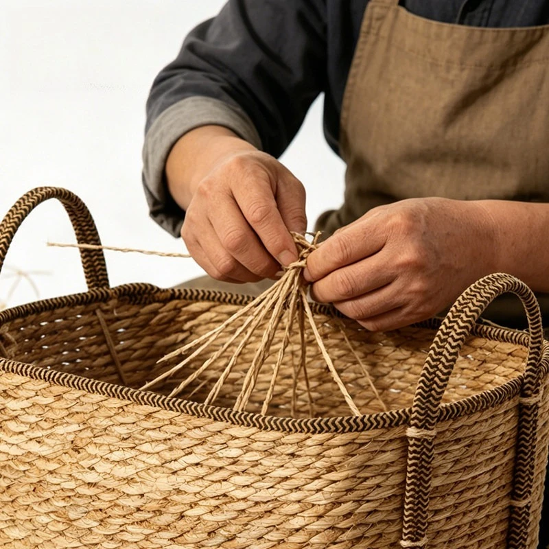 Handmade Storage Baskets Nordic Woven Handle Storage Baskets Portable Ventilate Clothes Basket Home Accept Organization