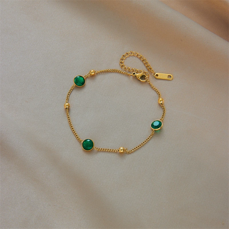 XIYANIKE 316L Stainless Steel Women Bracelet Gold Color Green Crystal Decoration Bracelets for Women New Fashion Lady Jewelry image 4