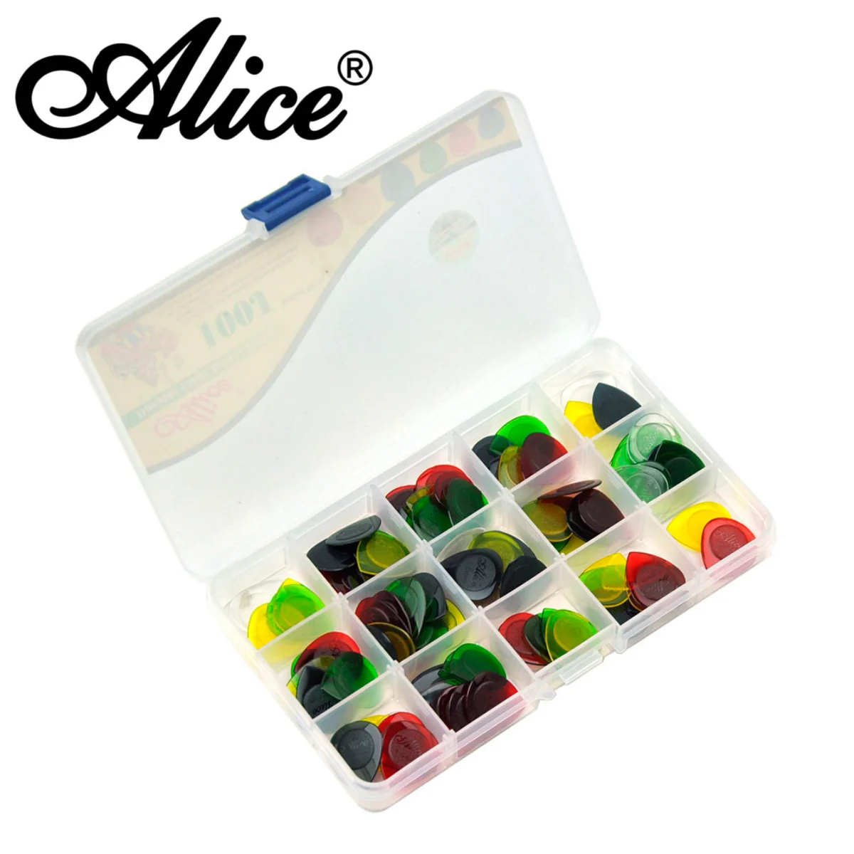 Alice 100Pcs Guitar Picks Big/Small Waterdrop Size, Anti-Slip Groove Design 1/2/3mm Mixed Plectrums for Guitar Bass with Case