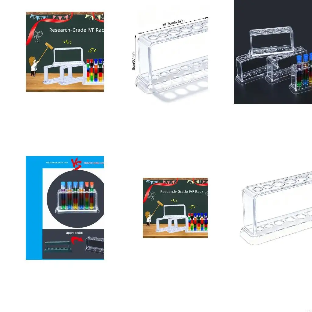 Clear Lab Rack 6 Hole Test Tube Stand with Molded Plastic Support for Science Classroom Practice, Desk Use, Home F19E