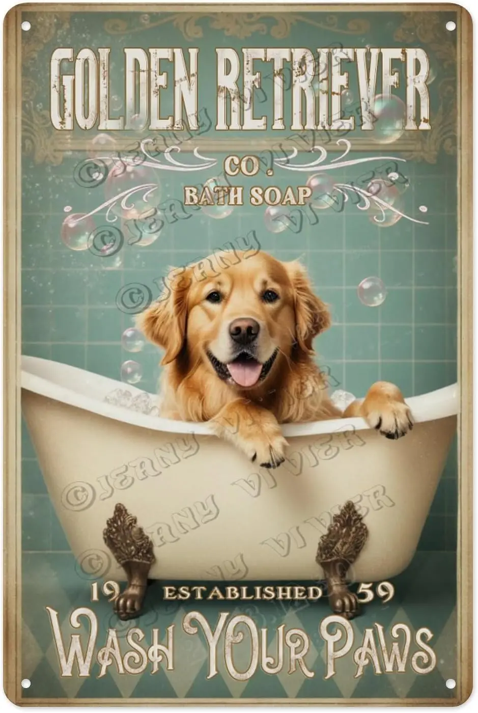 Retro Aluminum Metal Sign, es, Golden Retriever Wash Your Paws Perfect Wall Decor for Homes, Offices, or Pet Areas, A Fun