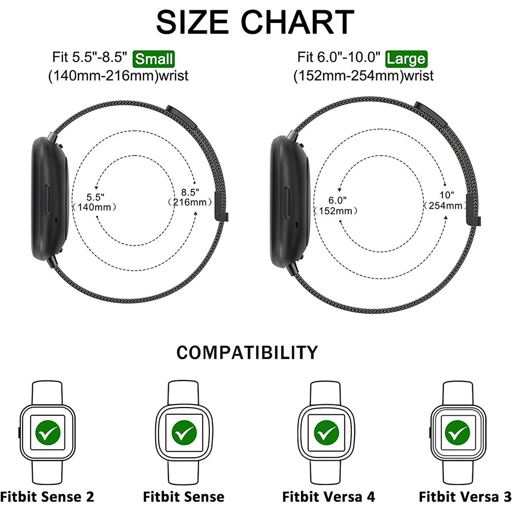 Cinturino magnetico per Fitbit Versa 4/3 Cinturino per orologio in maglia di acciaio inossidabile per sostituzione Fitbit Sense 2