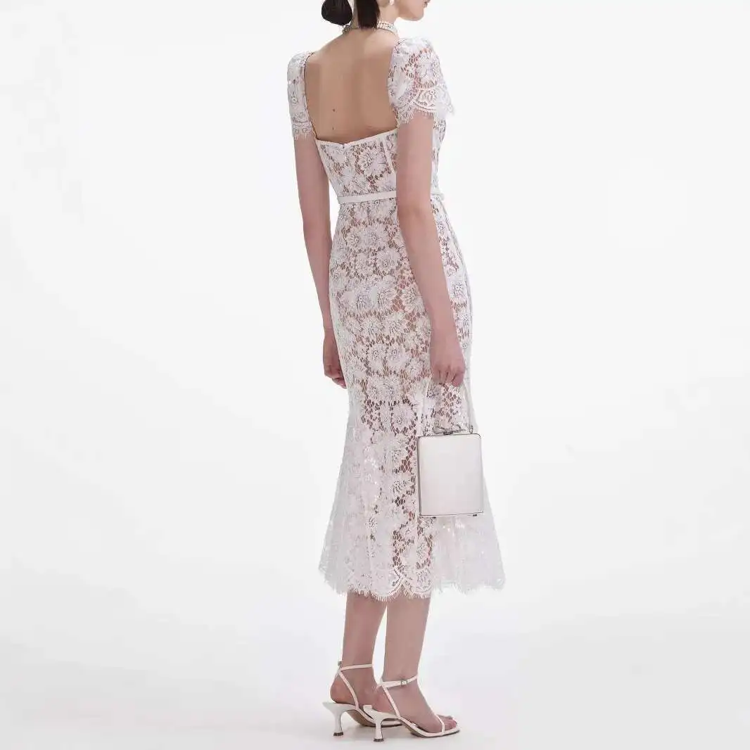 Luxus Aushöhlen Lange Spitze Kleider Frauen Sommer Sexy Haken Häkeln Stickerei Blume Solide Backless Hochzeit Abend Vestidos