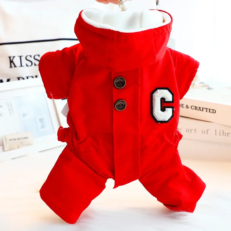 Autumn Winter Hooded Jumpsuit Thick Windproof with Hat Four Legged Jacket That Can Tow Small Dogs Teddy Bears Pets Puppy Clothes