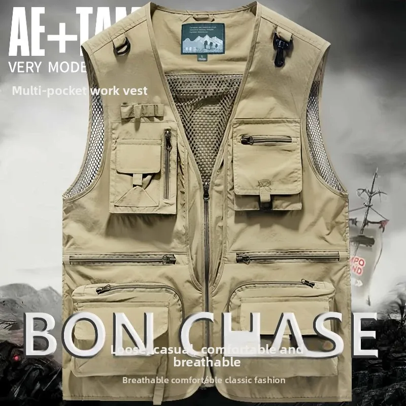 

Large Size Men Casual Vest Summer New Lightweight Breathable Loose Fishing Sleeveless Jacke Multiple Pockets Camping Hiking Vest