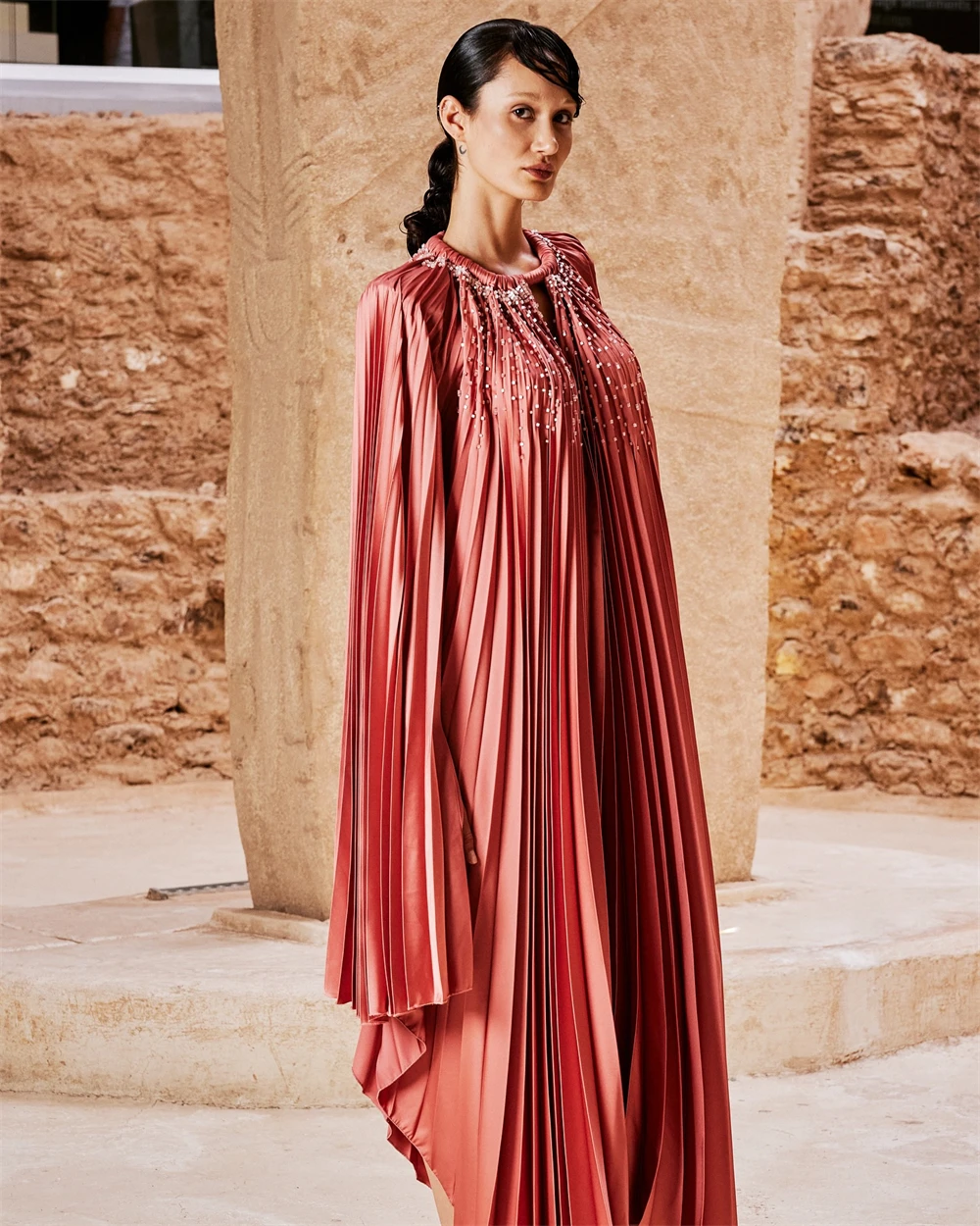 

Customized Classic Satin Evening Dress Charming O-Neck Long Sleeves Special Occasion Gowns Simple Sweep Train Party Dress