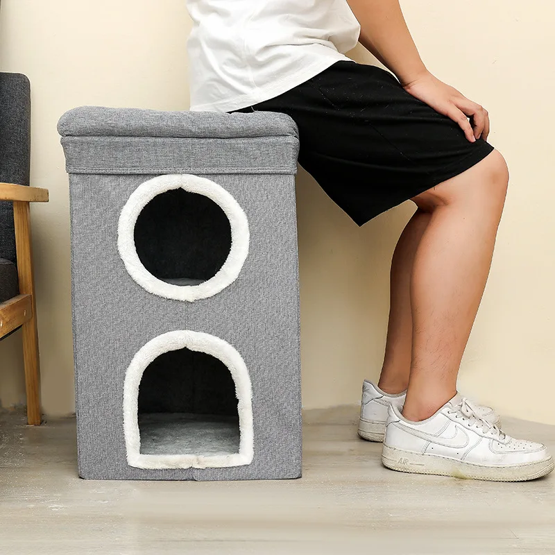 Casa para gatos plegable de rascador 3 niveles cálida para interior - imagen 2