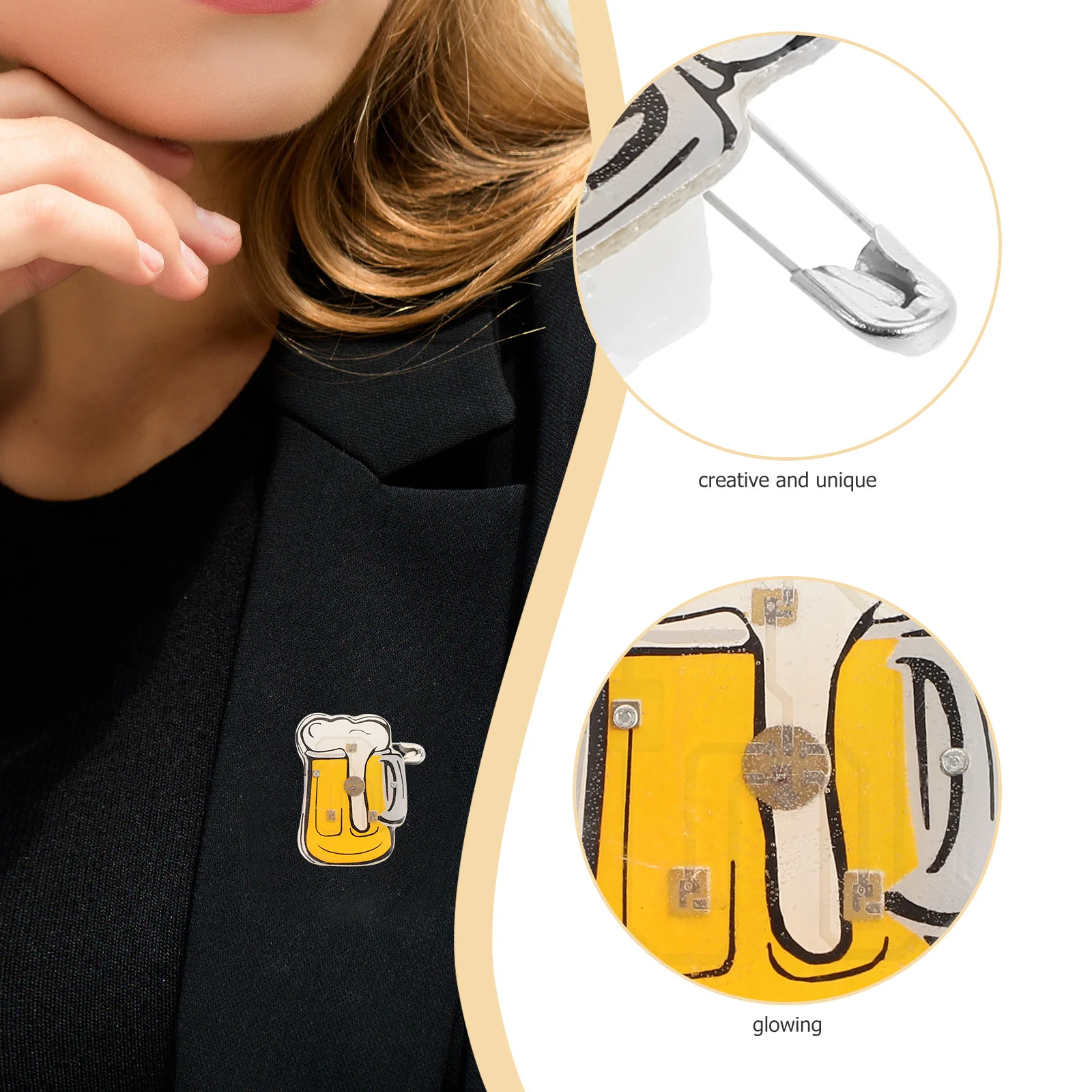 

15pcs Glowing Brooch Pins Beer Mug Shape Light Up Cartoon Badge For Clothes Women Festival Gift Decor Collar Pin