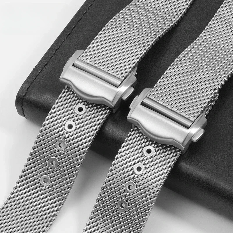 For Omega Solid Stainless Steel 20mm Haima 30 Observatory New Milan Mesh Belt with Tool Double Press Fold Buckle Watchband