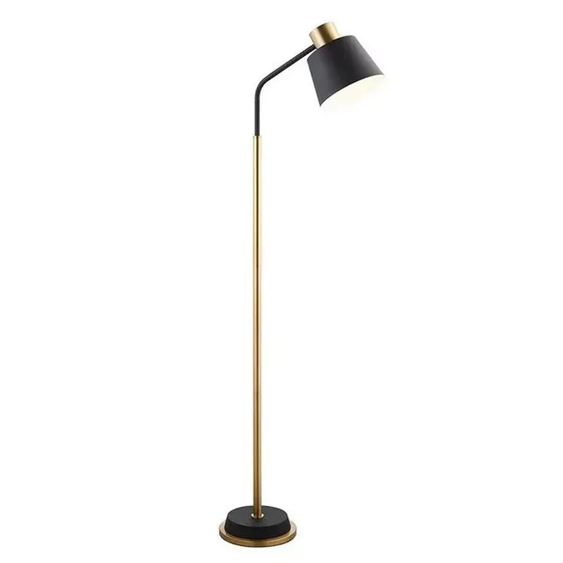 Modern Black Brass Floor Lamp Corner Vertical Standing Light Heavy Duty Metal Base Bedside Reading Lamp for Living Room