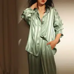 Ensemble de pyjamas de luxe à rayures quadrillées pour femmes, vêtements de nuit à manches longues, vêtements de nuit doux pour femmes, vêtements d'intérieur de grande taille, printemps, été, 2023