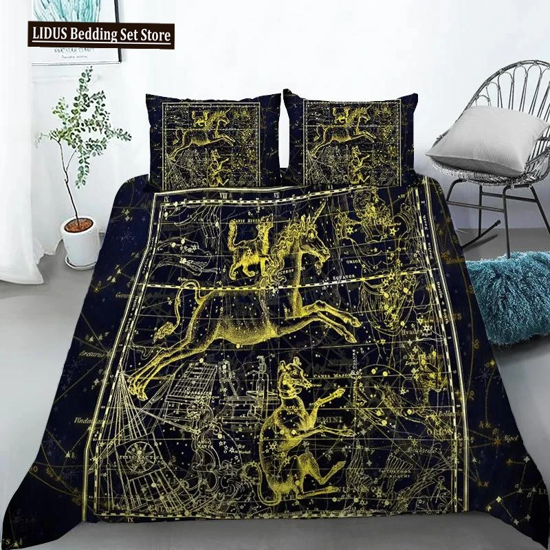 Constellation Duvet Cover Yellow Constellation King Size Bedding Set For Astronomy Enthusiast Soft Twin Polyester Quilt Cover
