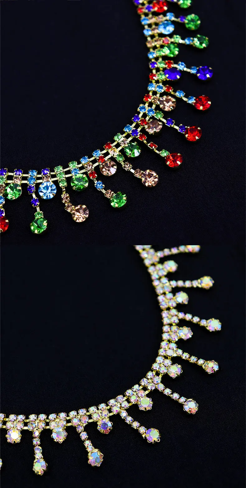 10 Yards Strass-Fransenbesatz, glitzernde Diamant-Strass-Quastenkette, Kristall-Nähzubehör, DIY-Hochzeitsgeschenk-Dekoration – Detail 3