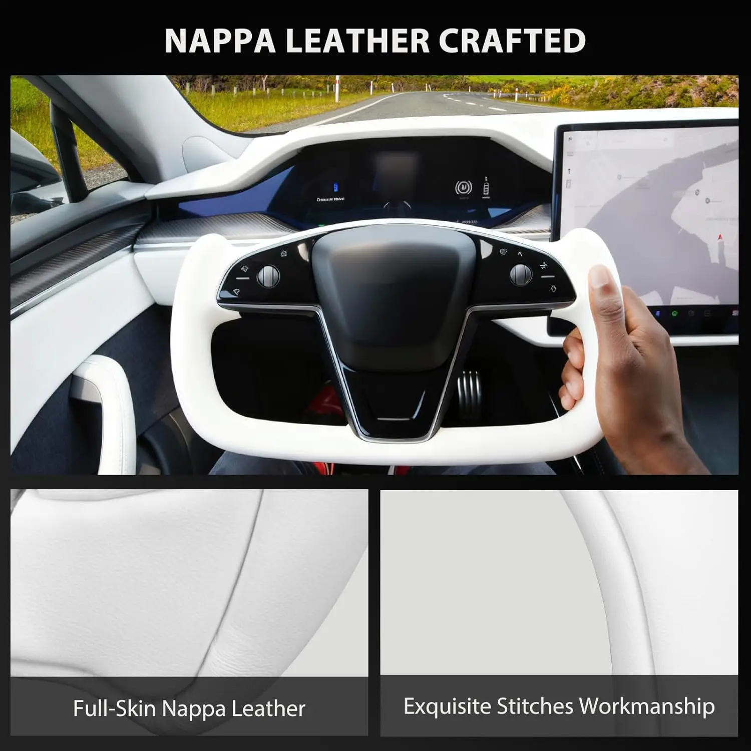 For Tesla Model Y Juniper 2025 Personalized Yoke Steering Wheel 2026 White Nappa Leather Steering Wheel With Heating Function