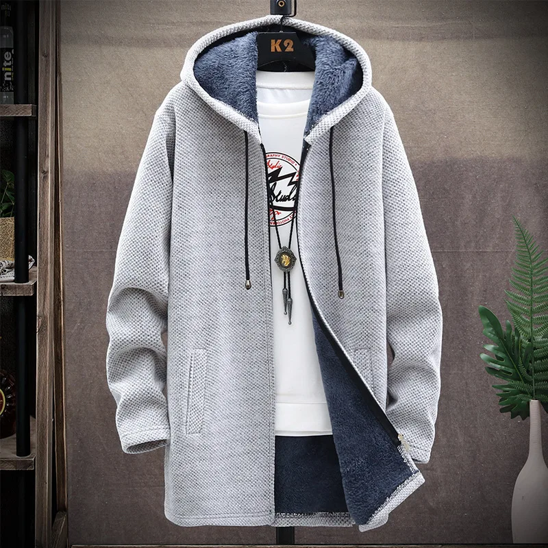 Autumn And Winter New Men\'s Hooded Knit Cardigan Velvet Thickening Sweater Fashion Sweater Korean Coat