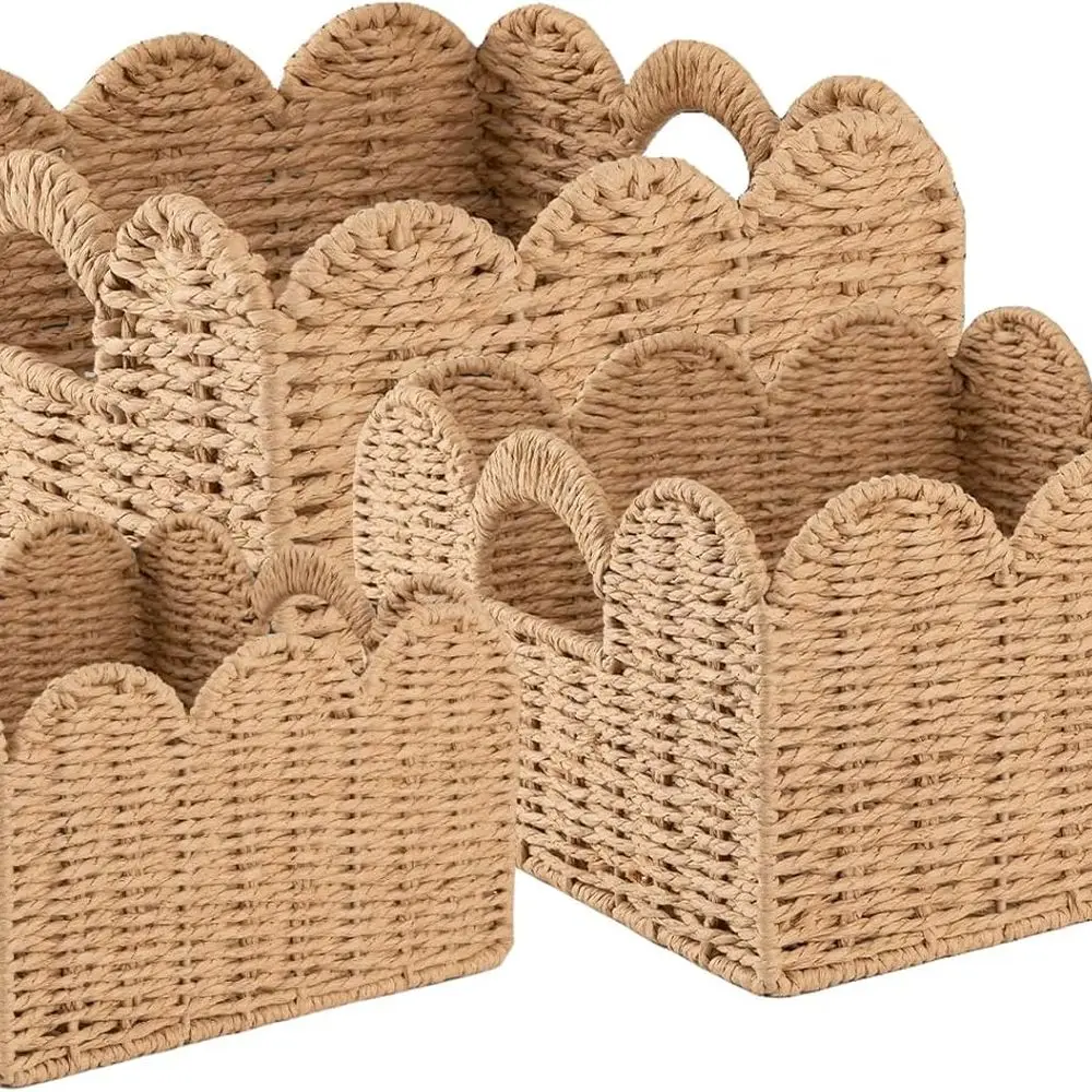 

Handcrafted Wicker Basket Set with Handles, 3-Piece Yellow Storage Organizers for Home Décor